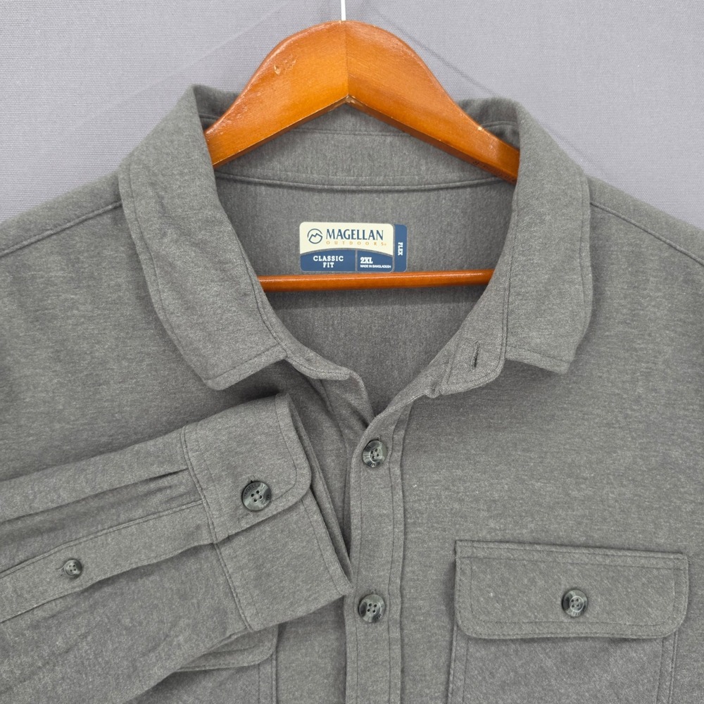 Magellan Outdoors Classic Fit Flex Shirt Mens 2XL Gray Long Sleeve Button Down